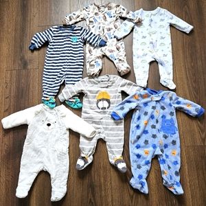 Baby footie pajamas bundle, 3 months, fleece and cotton footie pajamas set of 6